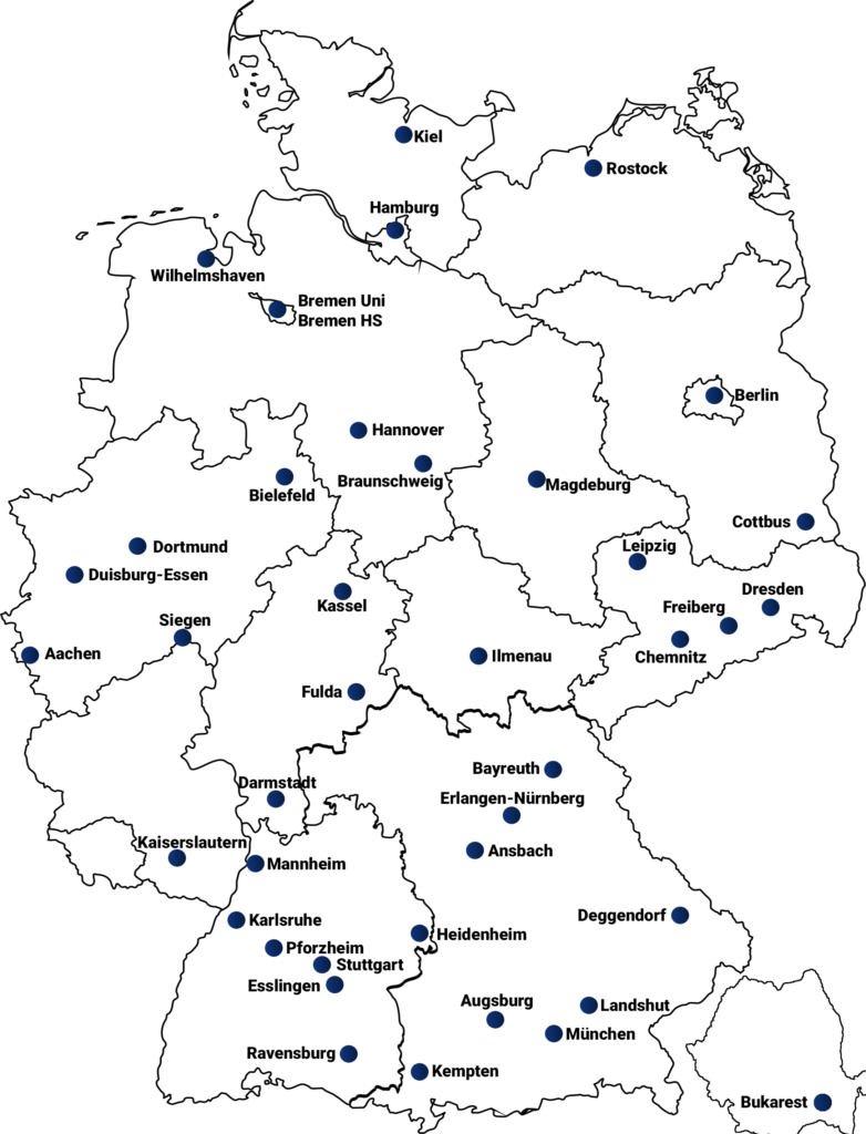 Karte mit Hochschulgruppen Standorten in Deutschland
